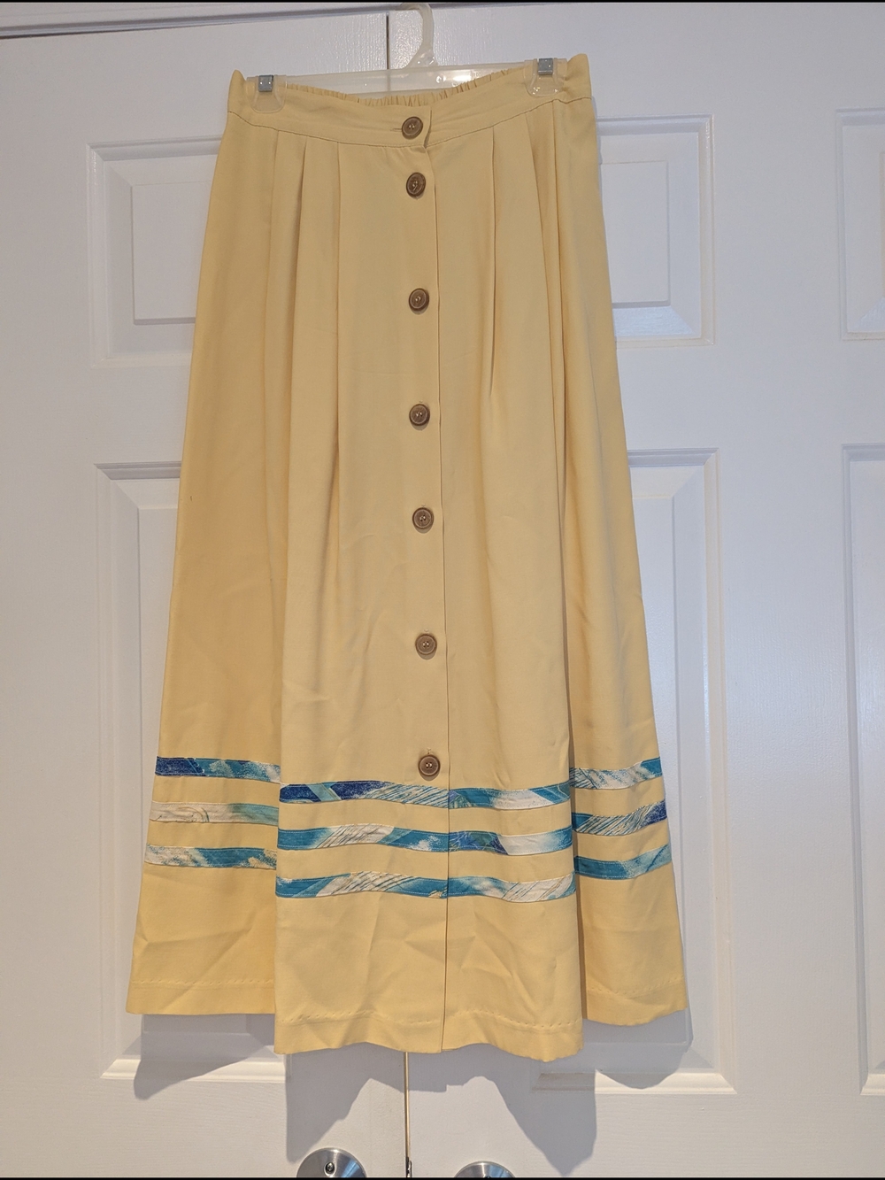 Vintage Light Butter Yellow Button Front Midi Skirt Cottagecore Coastal Beach